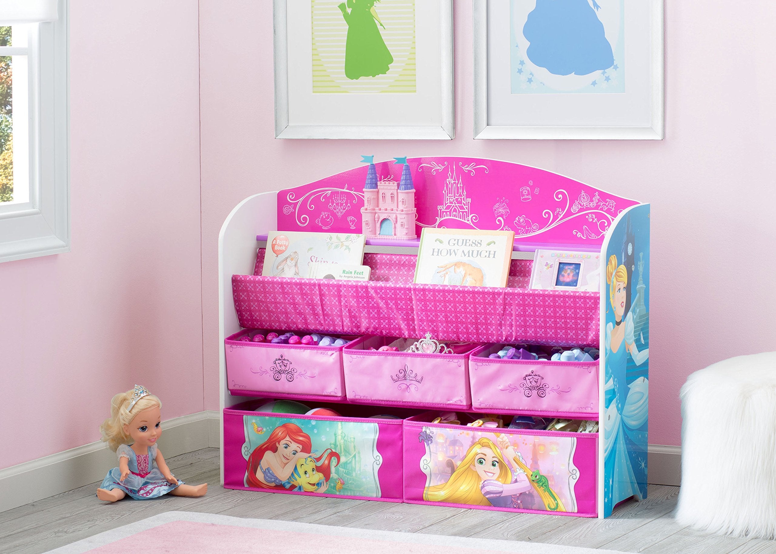 Delta Children Disney Princess Deluxe Book & Toy Organizer, Pink, 1 Count - Perfect for Kids' Rooms and Play Areas